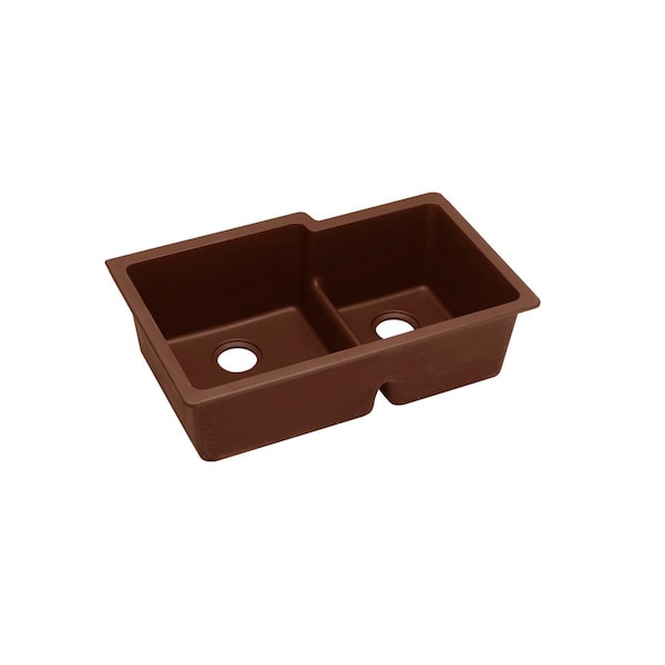 Quartz Classic 33 X 20-1/2 X 9-1/2 Offset Double Bowl Undermount Sink With Aqua Divide Pecan